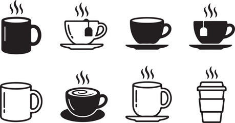 Obraz premium Set of coffee and tea cup icons and hot beverage illustrations with beverage