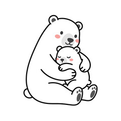 A cute polar bear mother hugging her small baby bear cub © dani