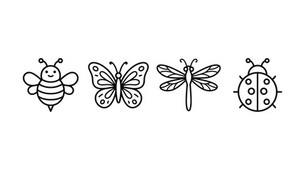 Minimalist insect icons of a bee butterfly dragonfly and ladybug © BUDI