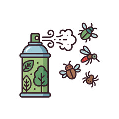 Naklejka premium A green aerosol spray can repelling various flying insects