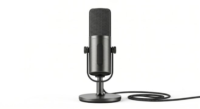 Microfono da studio USB con  cavo su  sfondo bianco- Generative AI