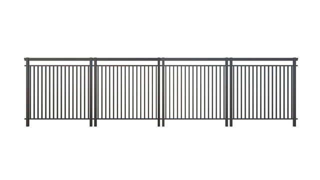 Metal fence railing isolated on transparent background black outdoor guardrail barrier element for architectural design.