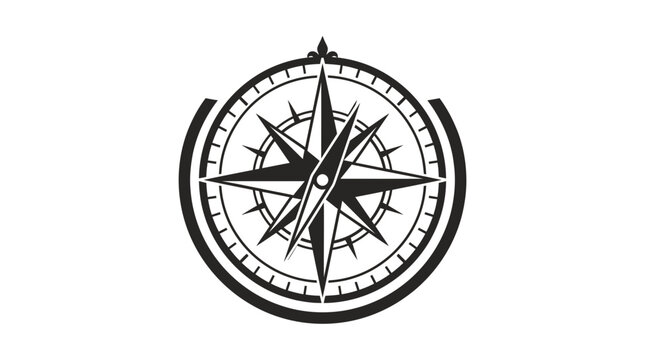 Compass Rose Icon on White Background - Navigation, Direction, Travel