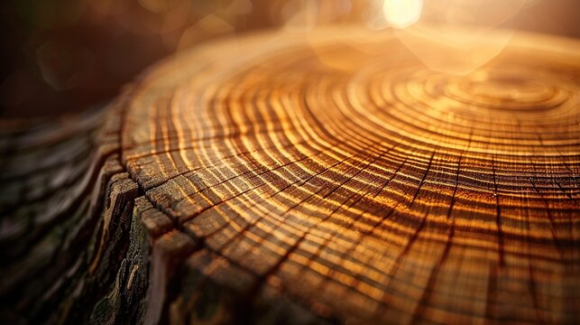 Tree stump cross section concentric growth rings close up