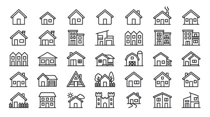 Fototapeta premium Minimalist house and property architecture line icons collection