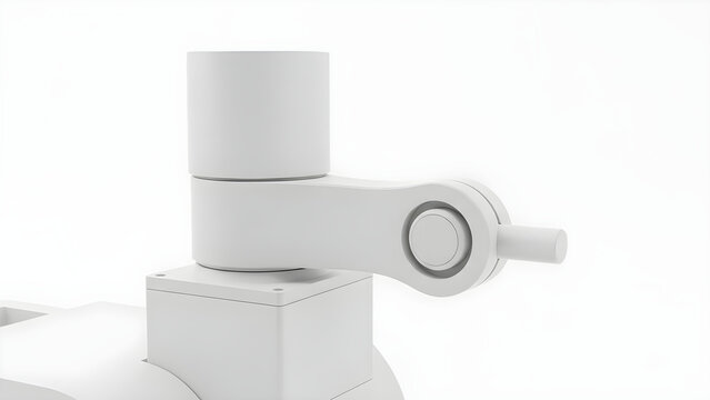 A close-up view of a white mechanical device with a cylindrical component and a rotating knob on a plain white background.
