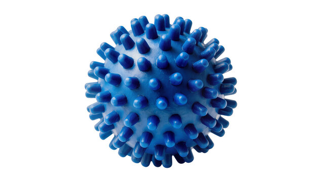 Blue spiky massage ball with raised nubs, isolated on transparent background