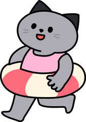 Fototapeta premium 여름 물놀이 고양이 캐릭터