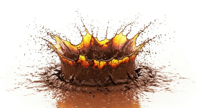 Dynamic shot of thick brown mud splashing violently outward after heavy impact, creating messy fluid texture and intense movement, impact, dripping, mud