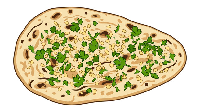 Delicious Naan Bread, Fresh Herbs, Flatbread Illustration, Food Vector