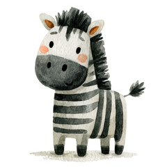 Obraz premium Cute watercolor illustration of a baby zebra with black and white stripes