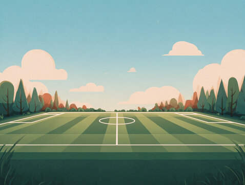 Minimalist flat vector illustration of a soccer field