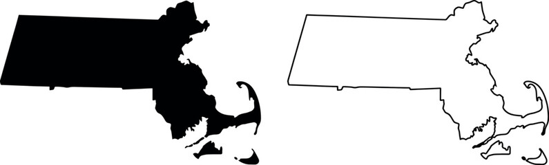 Obraz premium Map of massachusetts state, usa silhouette and outline vector illustration