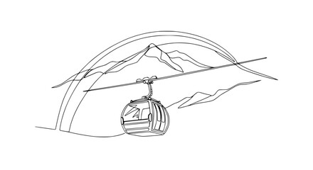 Minimalist Line Art Cable Car Ascending Mountains © chici