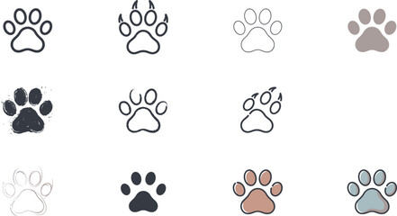 Animal Paw Print Icon Set with Dog Cat and Bear Claw Marks for Pet Care Veterinary Services and Wildlife Graphic Designs © SoHel