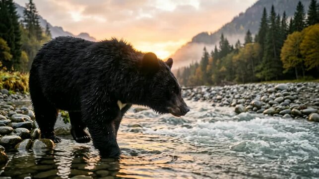 Asiatic Black Bear casiatic black bear close up near amur river russia morning sunrise light video