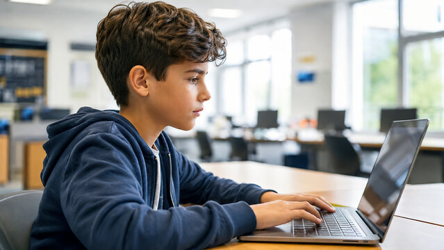 Young student learning with laptop