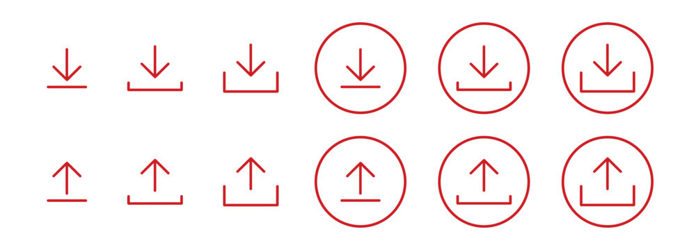Download and upload arrow icon set with red circular outline editable stroke vector collection