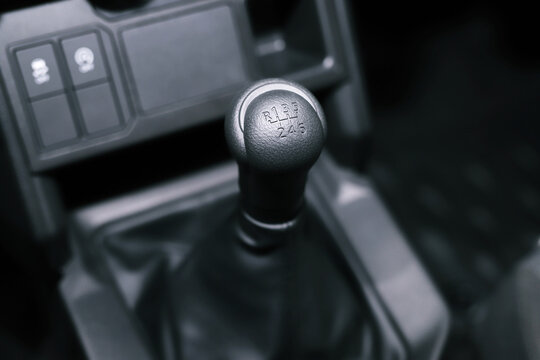 close up of car gear stick selector 6 speed. concept transport travel.	