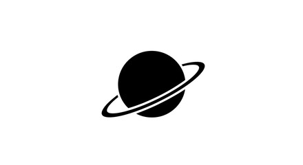 Black planet with ring system icon. © maftukhin