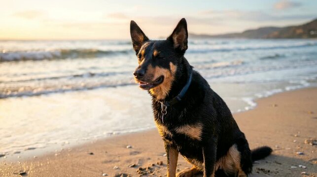 australian kelpie dog close up at bondi beach sydney beautiful composition morning sunlight video