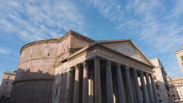 Historic facade of the Pantheon with Corinthian columns in Rome