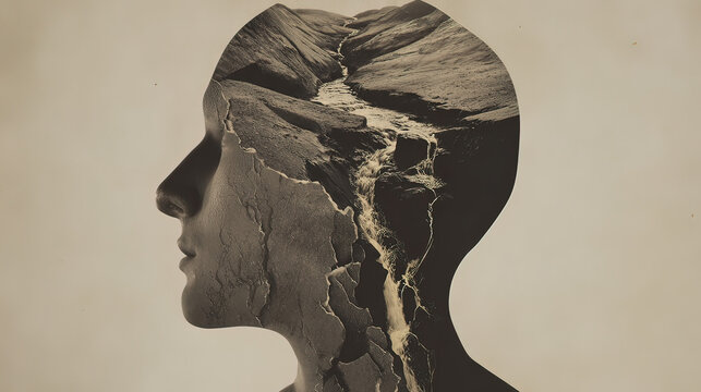 A fragmented human silhouette with hidden cracks, symbolizing unseen health threats and fragility.
