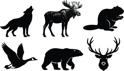Fototapeta premium Wild Animals Silhouette Collection in Dynamic Poses Against Clean Backdrop