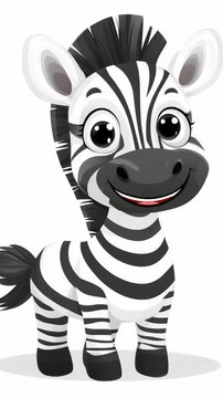 selective focus cute cartoon zebra on white background