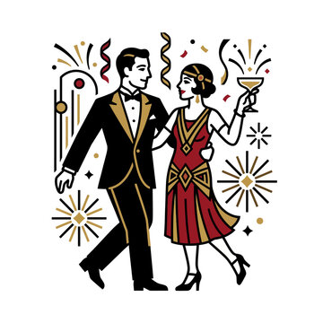 Vintage illustration of a couple dancing at a retro party
