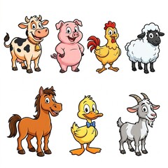 Fototapeta premium Cute Farm Animals PNG Clipart Set Variation B