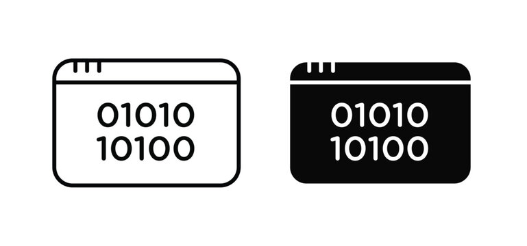 Binary code icons pack vectors in black flat and strokes