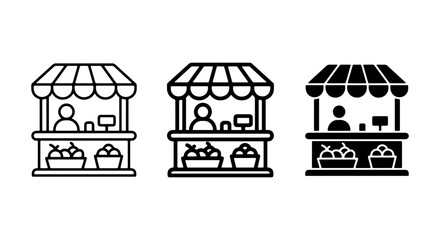 Naklejka premium Market Stall Icons Set, Food Stand Vector Graphics, Retail Booth Illustrations, Small Business Commerce Symbols
