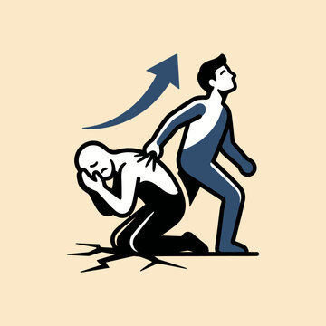 A person helps another individual rise from a difficult situation
