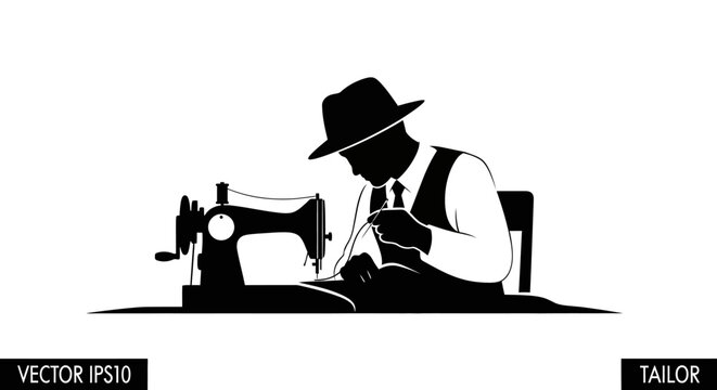 Man working on sewing machine.