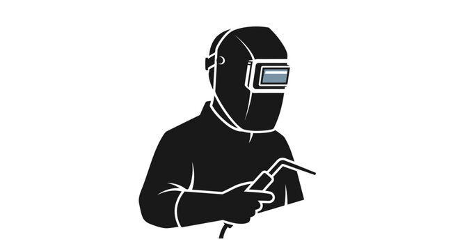 Man wearing welding mask and suit.