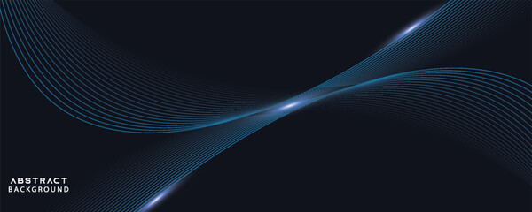A dynamic and abstract digital design with flowing blue waveforms against a dark background,smooth, curving lines and dotted patterns that create a sense of movement and energy. © achmad