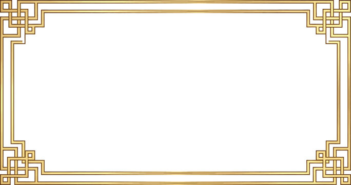 Golden decorative frame with geometric greek key pattern isolated on white background