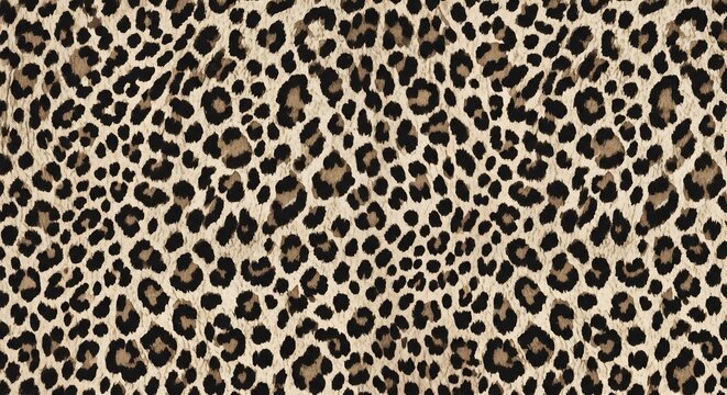 Leopard print pattern with black and brown spots on beige background