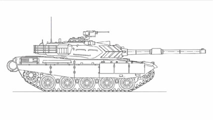 2D AutoCAD Vector illustration of a military tank on a flat surface © Stock Image Paradise