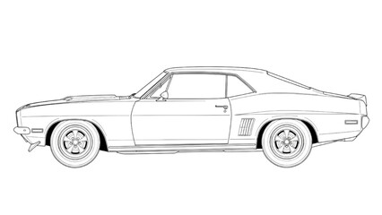 Fototapeta premium A 2D AutoCAD Vector illustration of a classic car in profile view on a road