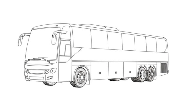 2D AutoCAD Vector illustration of a large bus driving on road