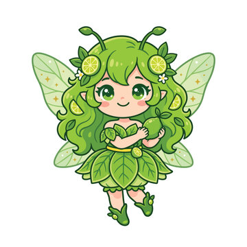 Cute Chibi Lime Fairy Character Illustration.