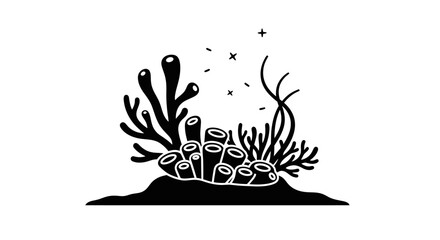 Black and white illustration sea coral. © arif