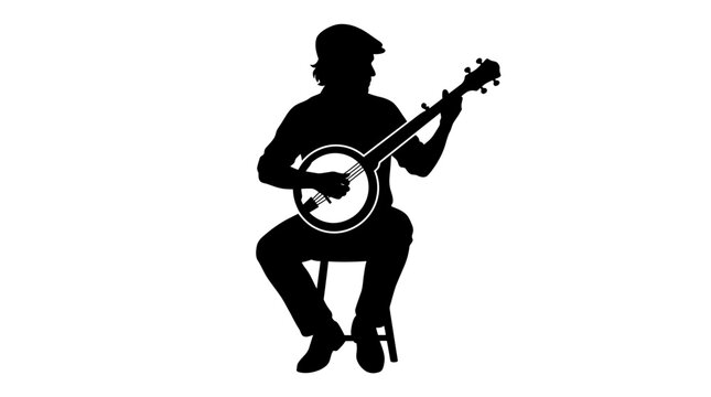 4th July, Independence day of America. Black silhouette musician, banjo player, music icon, vector illustration isolated on White Background vector