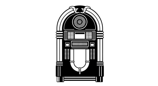 4th July, Independence day of America. Vintage jukebox, retro music player, black and white illustration, classic arcade machine isolated on White Background vector