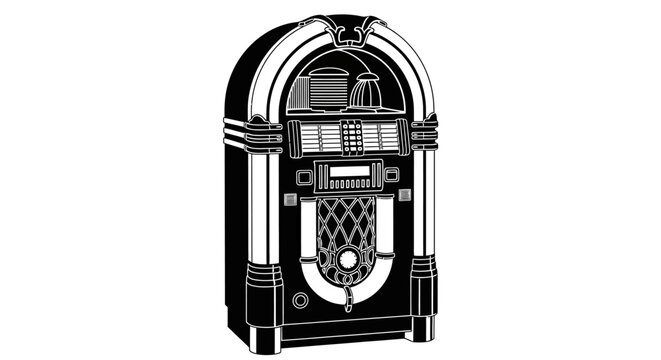 4th July, Independence day of America. Vintage jukebox, retro music player, black and white illustration, classic arcade machine isolated on White Background vector