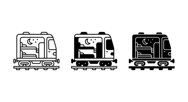 Train Carriage Icons, Sleep Travel Vector Set, Night Journey Graphics, Bed Compartment Illustrations