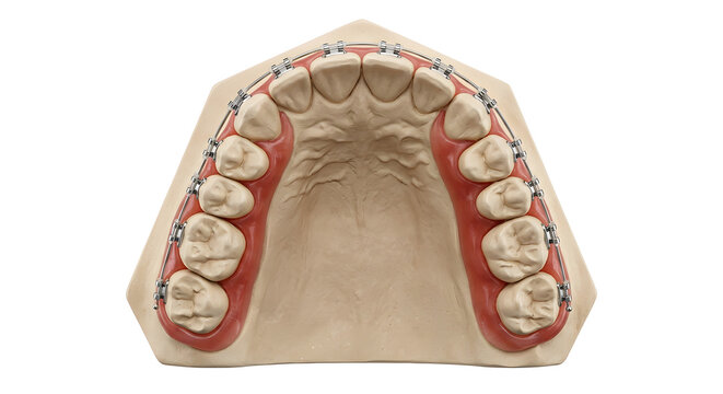 ​Highly Detailed Orthodontic Wax Setup Model with Braces, Suitable for Science Education, Isolated on a White Background