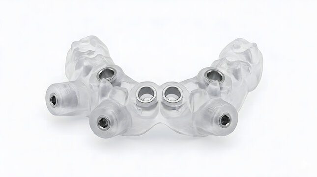 Highly Detailed 3D Printed Dental Implant Surgical Guide, Suitable for Science Education, Isolated on a White Background